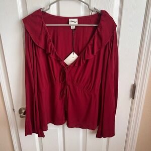 NEW Ava & Viv‎ XXL Red Ruffle Tie Front Long Sleeve Blouse Top Womens